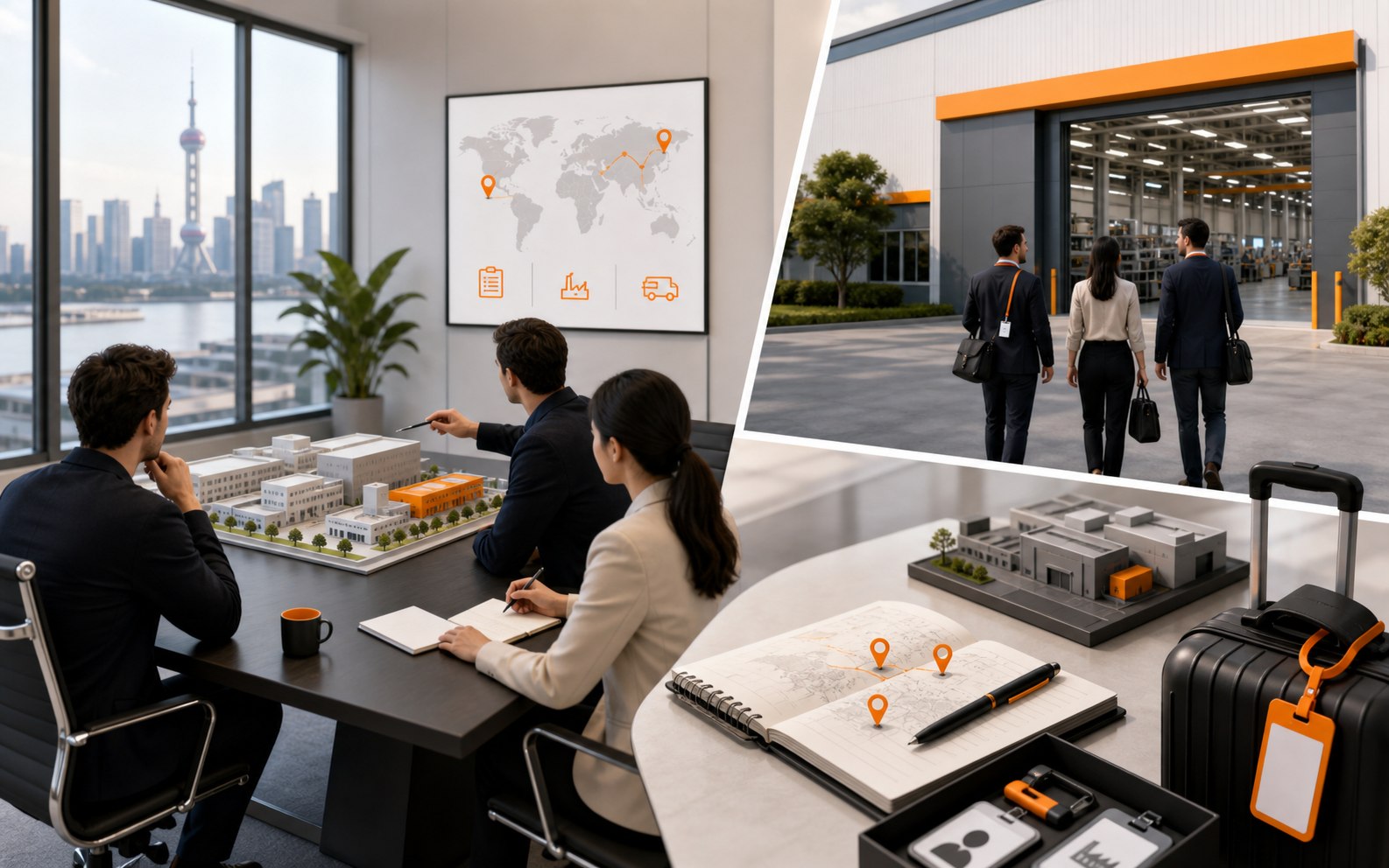 Premium illustration of China factory visits, supplier meetings, and sourcing trip support